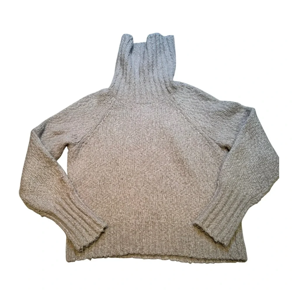 J.Crew Women's Large Alpaca Wool Blend Chunky Knit Turtleneck Sweater Beige Cozy